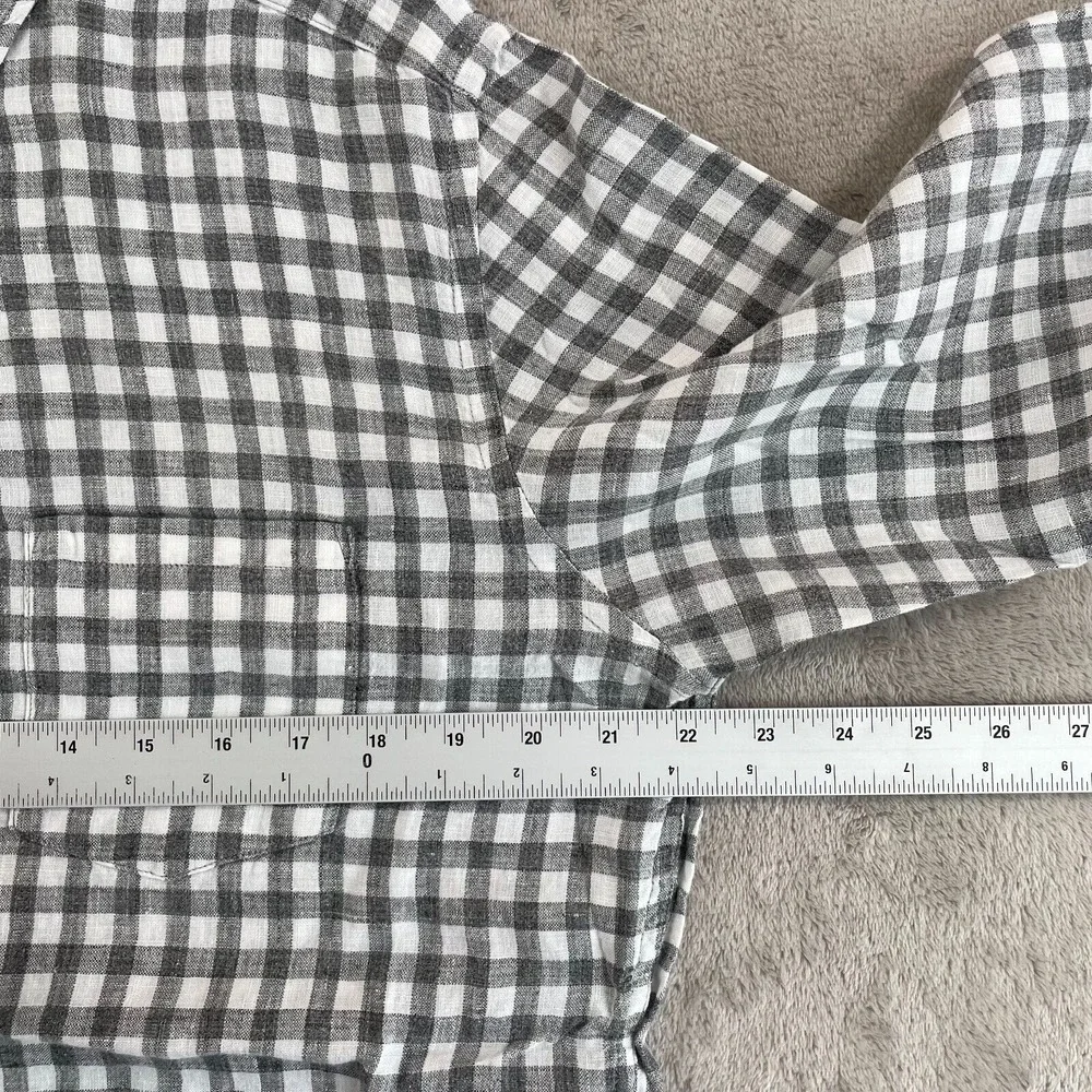 Banana Republic Shirt Men Medium Grey Check 100% Linen Camden‎ Fit Preppy LS